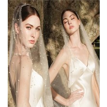 BBA Tulle Store 2 mt Boncuklu Kumaş,incili Kumaş Boy 2 mt En 1,5 mt Incili Gelin Duvak Kumaşı Boncuk Inci Kumaş