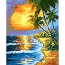 Hobbylab Günbatımı ve Sahil Sticker(Çerçevesiz) 50X65 Sayılarla Boyama Hobi Seti