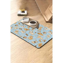 Matgo Pati Kedi Köpek Beslenme Matı 50X70CM Su Geçirmez Mama Kabı Altlığı Paspası Mavi Pati Bahçesi