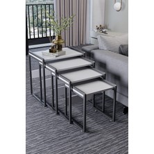 Upstyle Mira 4'lü Zigon Sehpa | Suntalam, Metal Ayak, Iç Içe Geçen Modern Sehpa, Beyaz