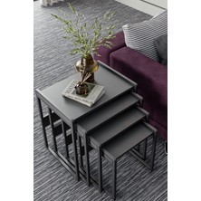 Upstyle Mira 4'lü Zigon Sehpa | Antrasit Suntalam, Metal Ayak, Iç Içe Geçen Modern Sehpa