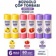 Liva Ambalaj Büzgülü Kokulu Çöp Torbası Orta Boy 55X60 cm - 6 Rulo 60 Adet (Limon, Lavanta, Çilek)