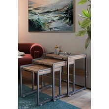 Upstyle Vela 3'lü Zigon Sehpa | Metal Karkas, Iç Içe Geçen Sehpa Seti | Çam
