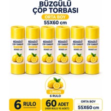 Liva Ambalaj Büzgülü Kokulu Çöp Torbası Orta Boy 55X60 cm - 6 Rulo 60 Adet Limonlu