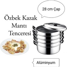 Alüminyum 5 Katlı Küçük Boy Buharlı Mantı Tenceresi Seti 28 cm 3,4 L 6 Parça Metalik