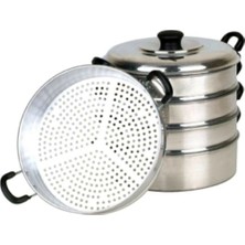 Alüminyum 5 Katlı Büyük Boy Buharlı Mantı Tenceresi 34 cm 6 Litre Gümüş 6 Parça - 6 L Hacim