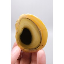 Healcrystal Sarı Dendritik Opal (Merlinit) Cilalanmış Dilim - Siyah Delik Dendritler | Sezgi, Gölge Çalışması ve Içgörü Taşı, 48G
