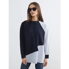 Lc Waikiki Yeni Sezon Bisiklet Yaka Renk Bloklu Kadın Sweatshirt Tunik
