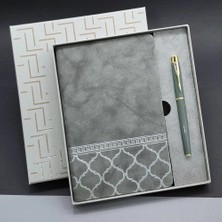 Gri Renk Defter ve Metal Roller Kalem Seti
