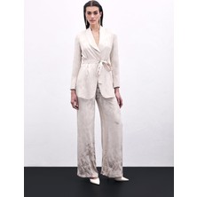 Sateen Jakarlı Bol Paça Pantolon
