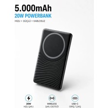 ÇELİKWORK 5000mAh 20W USB-C Kablosuz Powerbank LED Göstergeli Slim Wireless Taşınabilir Hızlı Şarj Cihazı