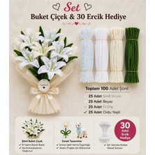 hyc heryerçiçeklenir Şönil Çiçek Yapım Seti 100 Adet (Simli Beyaz,beyaz,fil Dişi,ordu Yeşili)