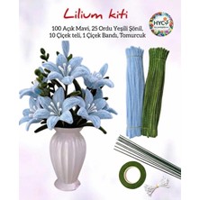 hyc heryerçiçeklenir Lilium Çiçek Yapım Seti – 125 Şönil (100 Açık Mavi, 25 Ordu Yeşili) + Tomurcuk,band, Çiçek Teli