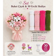 hyc heryerçiçeklenir Şönil Çiçek Yapım Seti 100 Adet (Beyaz,pastel Pembe,k.pembe,ordu Yeşili)