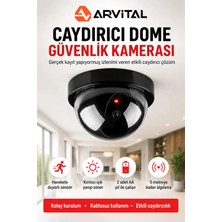 Arvital Caydırıcı Dome Maket Güvenlik Kamerası Kırmızı LED Işıklı Pilli Gerçekçi Görünümlü Maket Dome Kamera