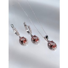 Luna Luster 925 Ayar Gümüş Işıltılı Zultanit Taşlı Damla Tasarım Kadın Set Kolye Küpe