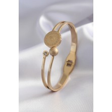 Clariss 316L Çelik Gold Renk Çeyrek Altın Zirkon Taş Detay Kadın Kelepçe