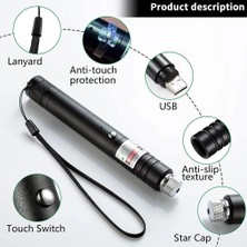 Renas Store Fithome 100MW Desen Başlıklı USB Şarjlı Yeşil Lazer Pointer