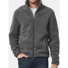 Vega Port Unisex Peluş Tam Fermuarlı 2 Cepli Içi Polarlı Sweatshirt Gri