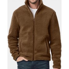 Vega Port Unisex Peluş Tam Fermuarlı 2 Cepli Içi Polarlı Sweatshirt Kahverengi