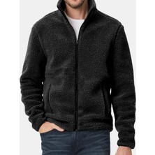 Vega Port Unisex Peluş Tam Fermuarlı 2 Cepli Içi Polarlı Sweatshirt Siyah