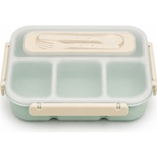 Beny Store 4 Bölmeli Yeşil Beslenme Kabı Çatal Kaşıklı Lunch Box