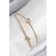 Clariss Pirinç Zirkon Taşlı Kalp Model Gold Renk Kadın Bileklik