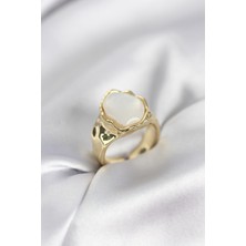 Clariss Gold Renk Beyaz Taşlı Vintage Kadın Yüzük