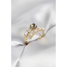 Clariss Gold Renk Pirinç Zirkon Taşlı Incili Kadın Yüzük