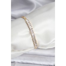 Clariss 14K Gold Renk Kaplama Zirkon Taşlı Baget Model cm Kadın Bileklik