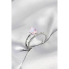 Clariss Gümüş Renk Zirkon Taşlı Pembe Halley Model Kadın Yüzük