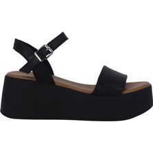 Kadın Hakiki Deri Bilek Bantlı Platform Sandalet Siyah - Hobby GFR26001