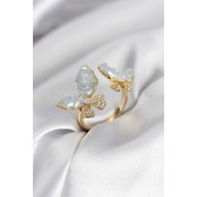 Clariss Gold Renk Mavi Kelebek Model Zirkon Taşlı Kadın Yüzük