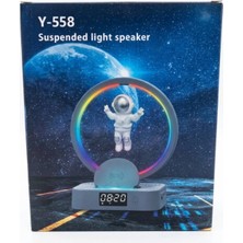 Kimiso Astronot Figürlü Manyetik Levitation Kablosuz Şarjlı Bluetooth Hoparlör - Rgb Işıklı Dijital Saatli Gece Lambası Y-558