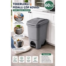 Loremp 60 Lt Tekerlekli Pedallı Çöp Kovası | Büyük Boy Plastik Çöp Kutusu | Hijyenik Pedallı Kapaklı Ev, Ofis ve Bahçe Kullanımı