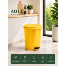 Loremp 40 Lt Pedallı Plastik Çöp Kovası Dayanıklı, Hijyenik Ev & Ofis Çöp Kutusu Sarı