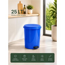 Loremp 25 Lt Pedallı Plastik Çöp Kovası Dayanıklı, Hijyenik Ev & Ofis Çöp Kutusu Mavi