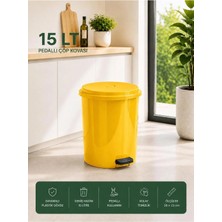Loremp 15 Lt Pedallı Plastik Çöp Kovası Dayanıklı, Hijyenik Ev & Ofis Çöp Kutusu Sarı