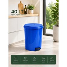 Loremp 40 Lt Pedallı Plastik Çöp Kovası Dayanıklı, Hijyenik Ev & Ofis Çöp Kutusu Mavi