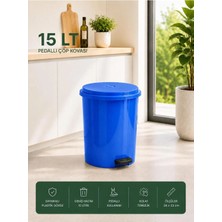 Loremp 15 Lt Pedallı Plastik Çöp Kovası Dayanıklı, Hijyenik Ev & Ofis Çöp Kutusu Mavi
