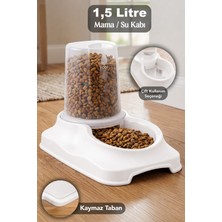 Empressco 1,5 Lt Kapasite Mama Kabı - Kaymaz Taban Şeffaf Hazneli Kedi Köpek Evcil Hayvan Su Mama Kabı Beyaz