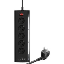 Renas Store Vetech Akım Korumalı Priz, 5 Girişli, 2x USB + 2x Type-C Çıkışlı, LED Işıklı, 2 Metre Kablo, Masaüstü Kullanım (Siyah)