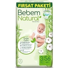 Renas Store Bebem Natural Bebek Bezi Midi 3 Beden Fırsat Paketi 56 Adet