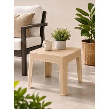 Loremp Ahşap Desenli Plastik Sehpa 45X45X41 cm – Iç ve Dış Mekan Çok Amaçlı Yan Sehpa | Bej