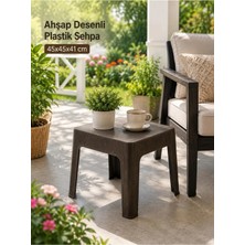 Loremp Ahşap Desenli Plastik Sehpa 45X45X41 cm – Iç ve Dış Mekan Çok Amaçlı Yan Sehpa | Kahverengi
