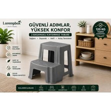 Loremp 2 Basamaklı Kaydırmaz Plastik Tabure 120 kg Taşıma Kapasiteli Çok Amaçlı Basamak ve Oturma Taburesi