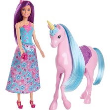 Renas Store Barbie Bebek ve Tek Boynuzlu At Barbie Büyüleyici Bebek ve Tek Boynuzlu At Oyuncak Seti, Eyer, Fırça ve Aksesuarlar HYT62
