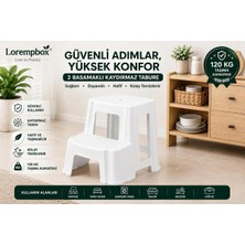 Loremp 2 Basamaklı Kaydırmaz Plastik Tabure 120 kg Taşıma Kapasiteli Çok Amaçlı Basamak ve Oturma Taburesi