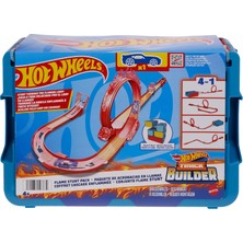 Renas Store Hot Wheels Track Builder Alev Temalı Akrobasi Seti ve 1 Adet Araba, Birleştirilebilir Oyuncak Saklama Kutusunda 16 Adet Pist Oluşturma ve Akrobasi Parçası, HMC04