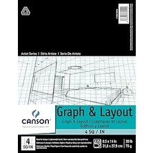 Renas Store Canson Sanatçı Serisi Grafik Kağıdı, 4x4 Mavi Izgara, 21,6X27,9 Cm, 40 Yaprak, Katlanır Ped
